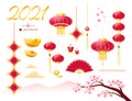 Collection of Chinese new year decor and celebration elements isolated on white background Royalty Free Stock Photo